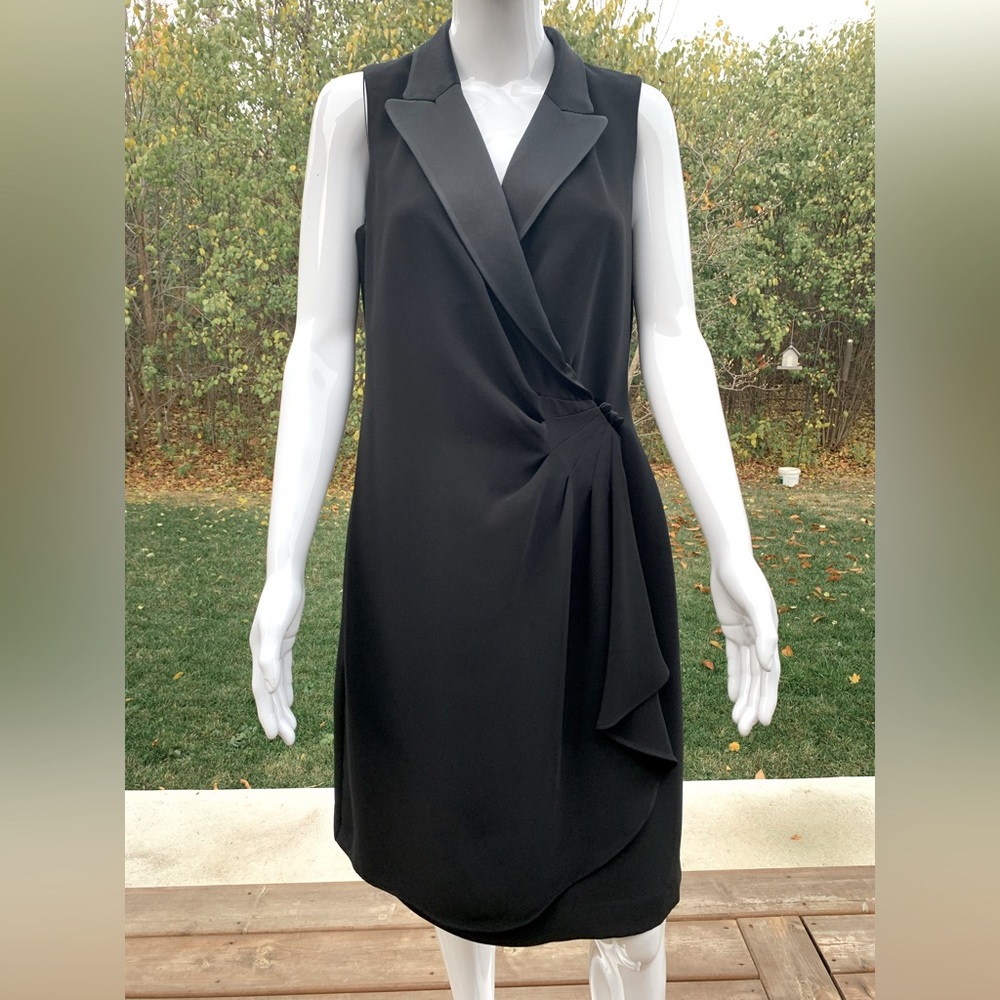 Gorgeous mini black tuxedo style prom party dress black satin double collar US12